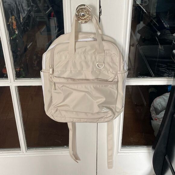 Unisex adidas Essentials 2 Alumina Backpack book bag beige & white preowned - Picture 3 of 16